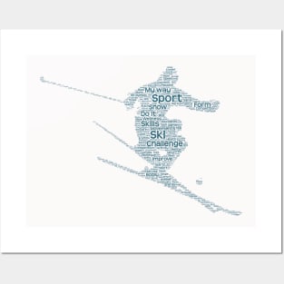 Skiing Skier Silhouette Shape Text Word Cloud Posters and Art